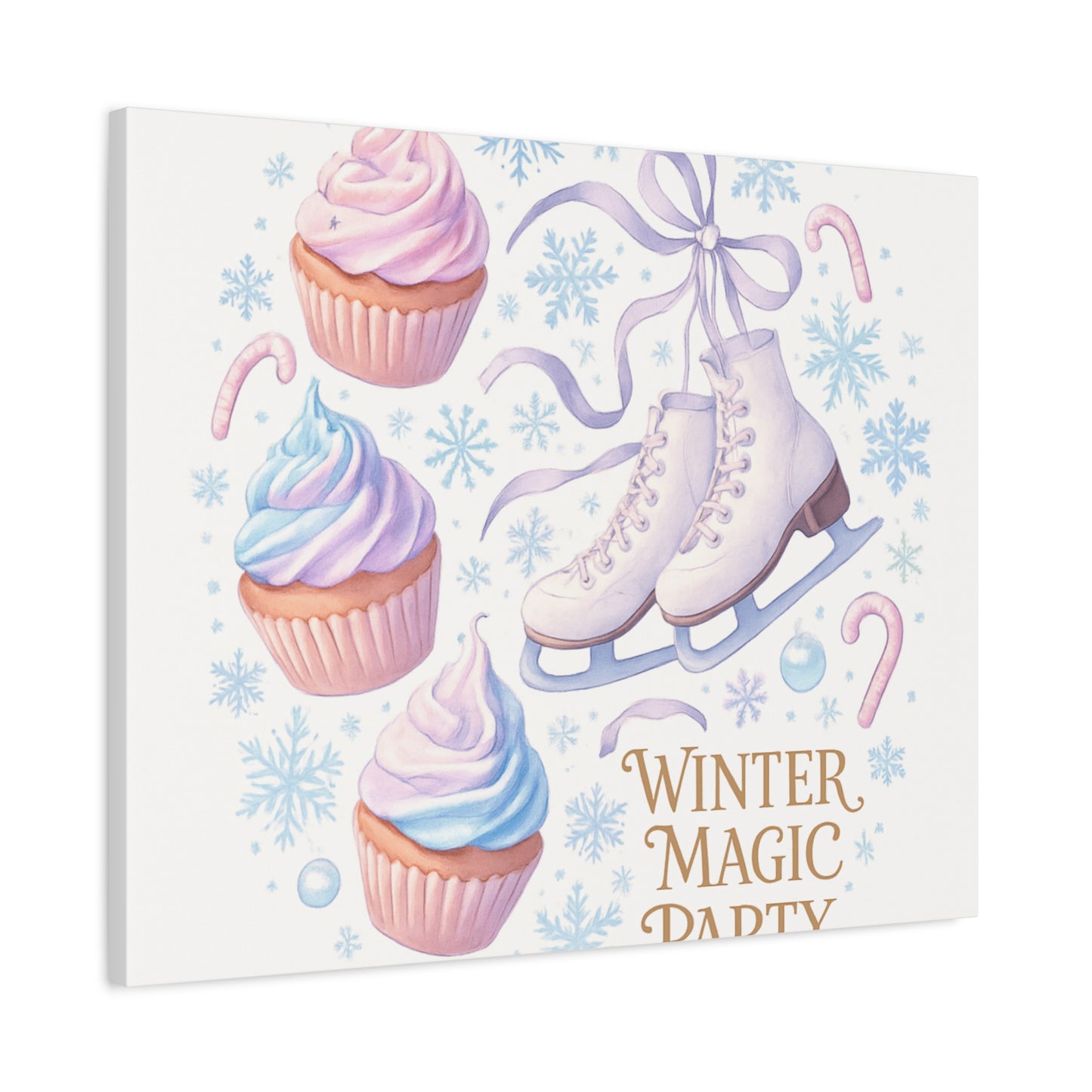 Winter Magic Party Canvas — Ice Skates & Cupcakes Matte Wall Art