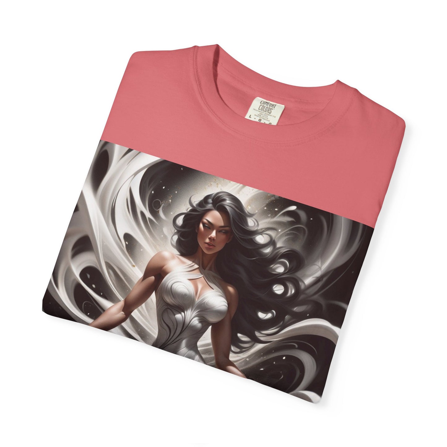 Goddess Art T-Shirt — Elegant White-Draped Fantasy Woman Print