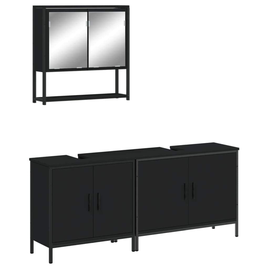 vidaXL 3 Piece Bathroom Furniture Set Black Engineered Wood-1