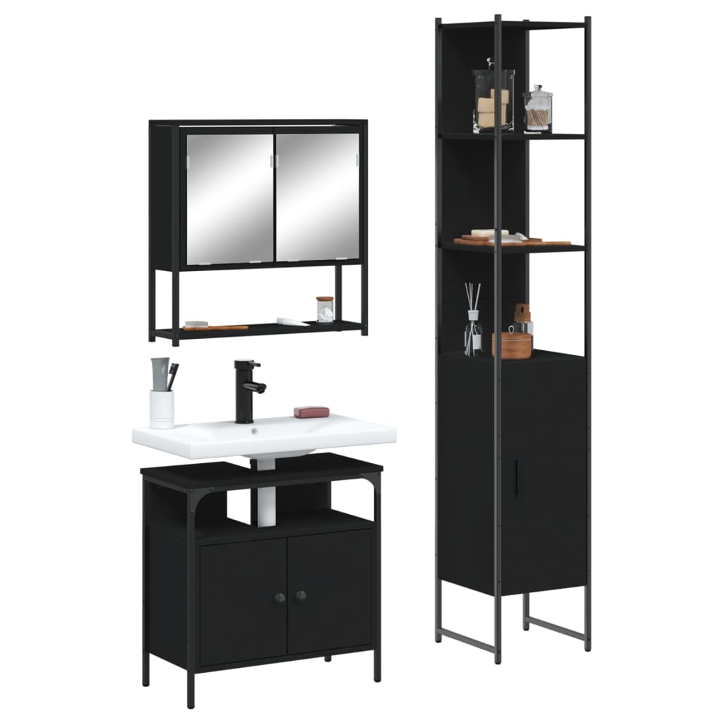 vidaXL 3 Piece Bathroom Furniture Set Black Engineered Wood-1
