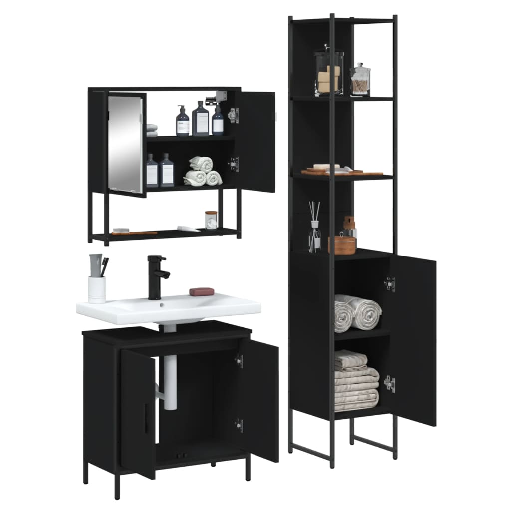 vidaXL 3 Piece Bathroom Furniture Set Black Engineered Wood-4