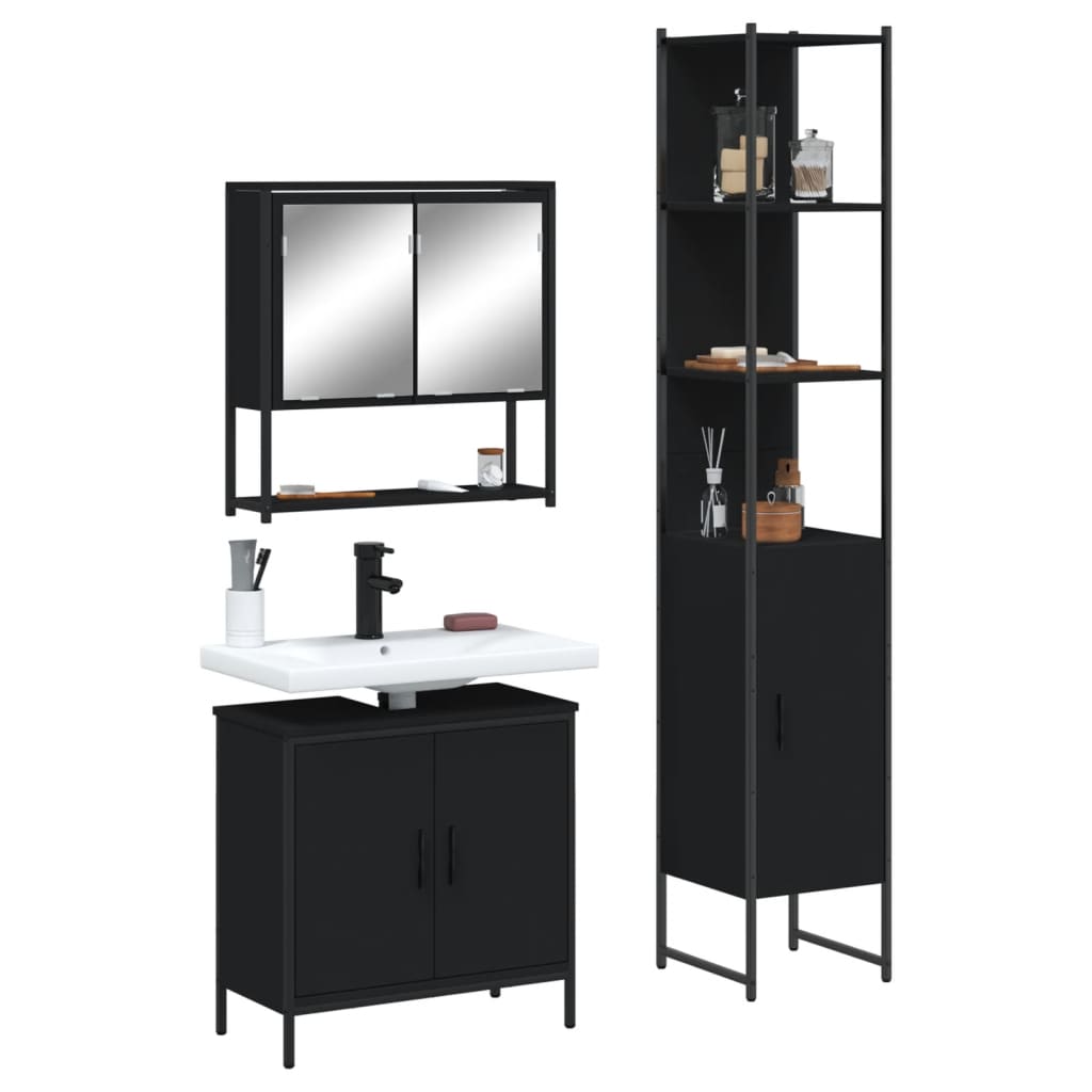 vidaXL 3 Piece Bathroom Furniture Set Black Engineered Wood-1