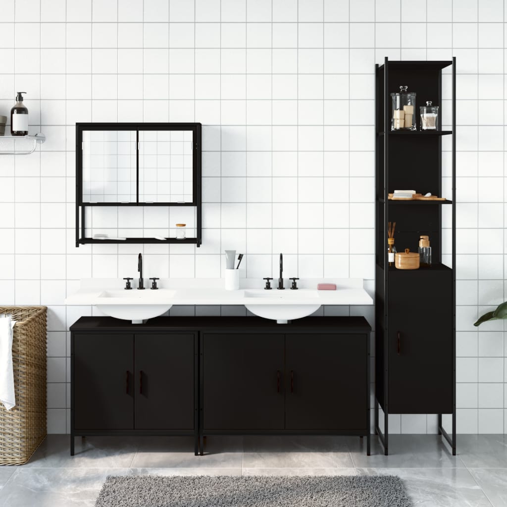 vidaXL 4 Piece Bathroom Furniture Set Black Engineered Wood-3