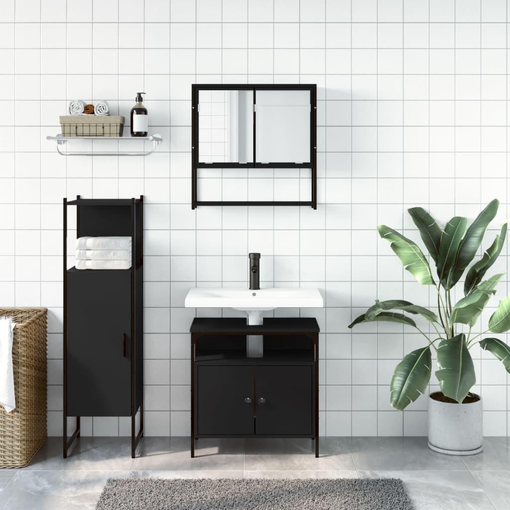 vidaXL 3 Piece Bathroom Furniture Set Black Engineered Wood-3