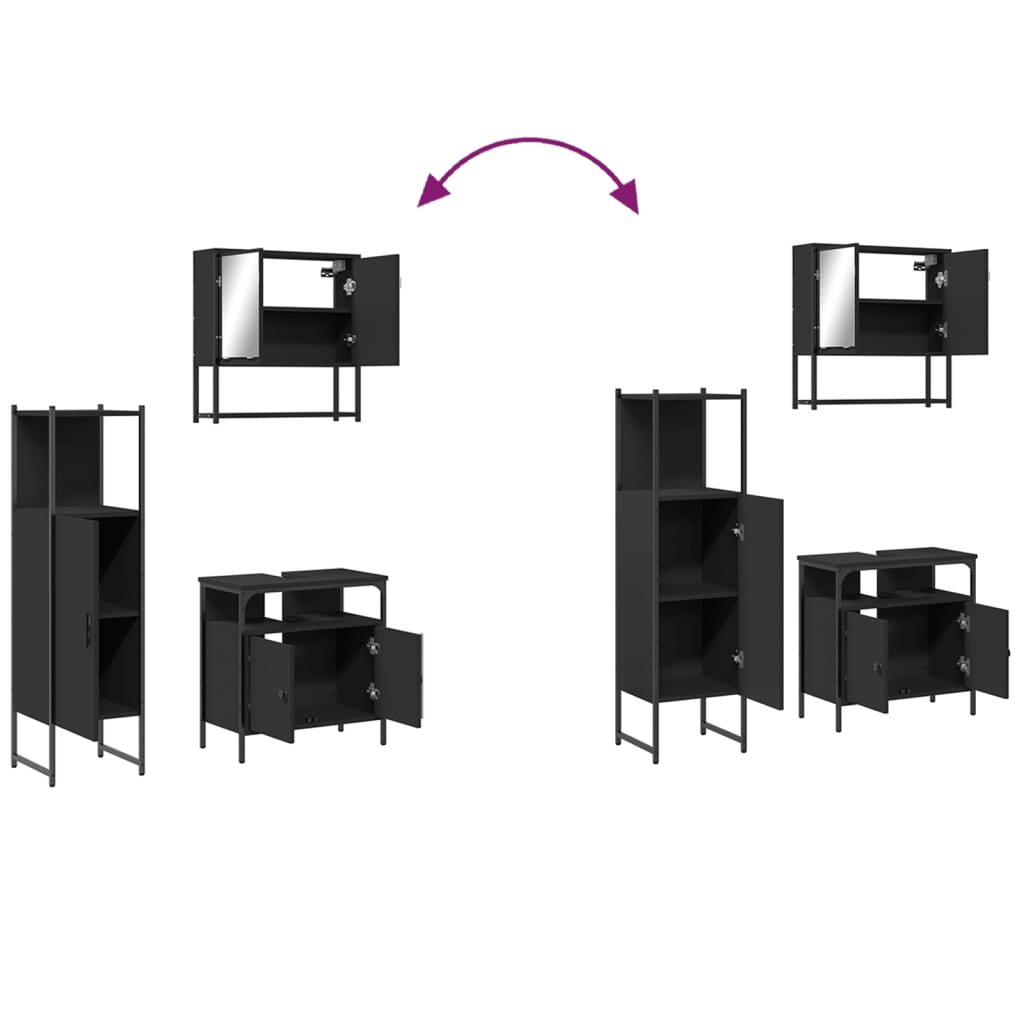 vidaXL 3 Piece Bathroom Furniture Set Black Engineered Wood-2