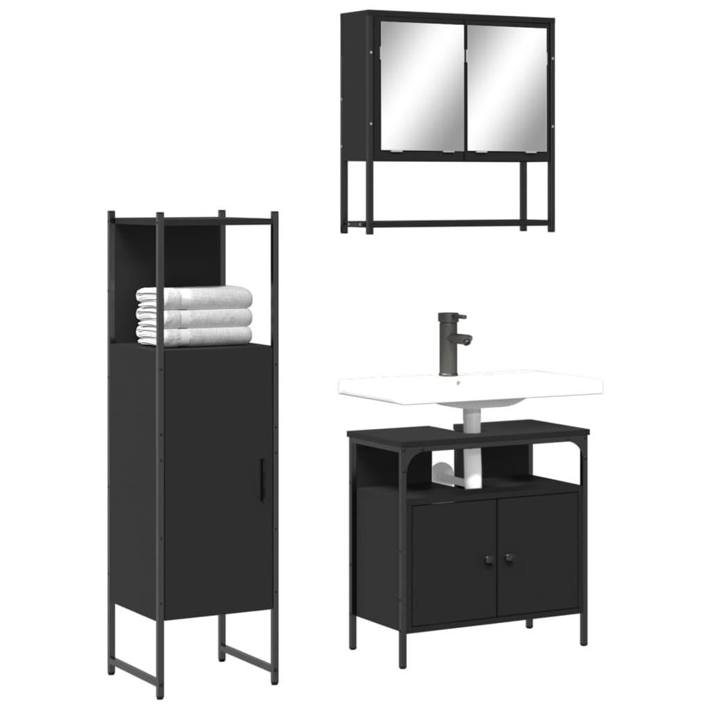 vidaXL 3 Piece Bathroom Furniture Set Black Engineered Wood-1