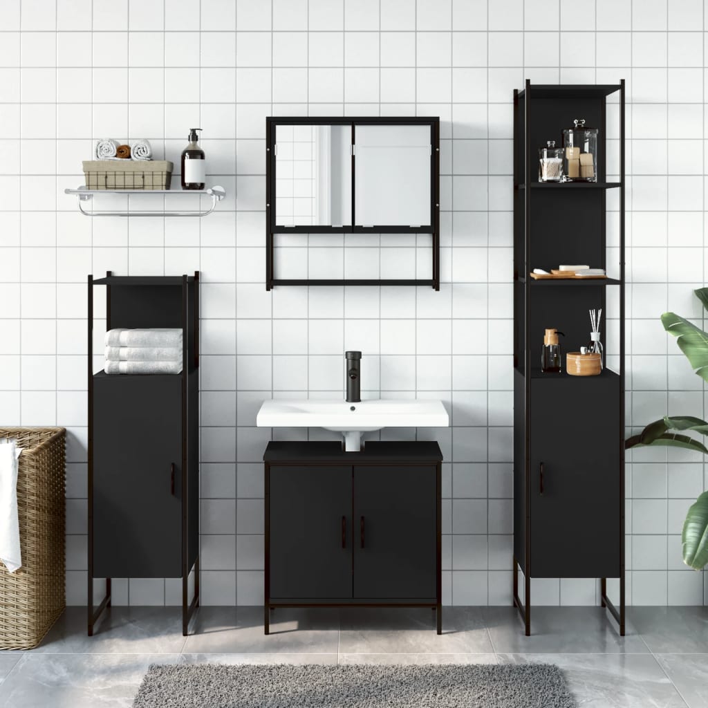vidaXL 4 Piece Bathroom Furniture Set Black Engineered Wood-4