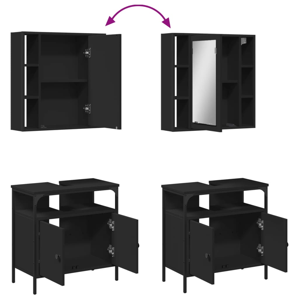 vidaXL 2 Piece Bathroom Furniture Set Black Engineered Wood-3