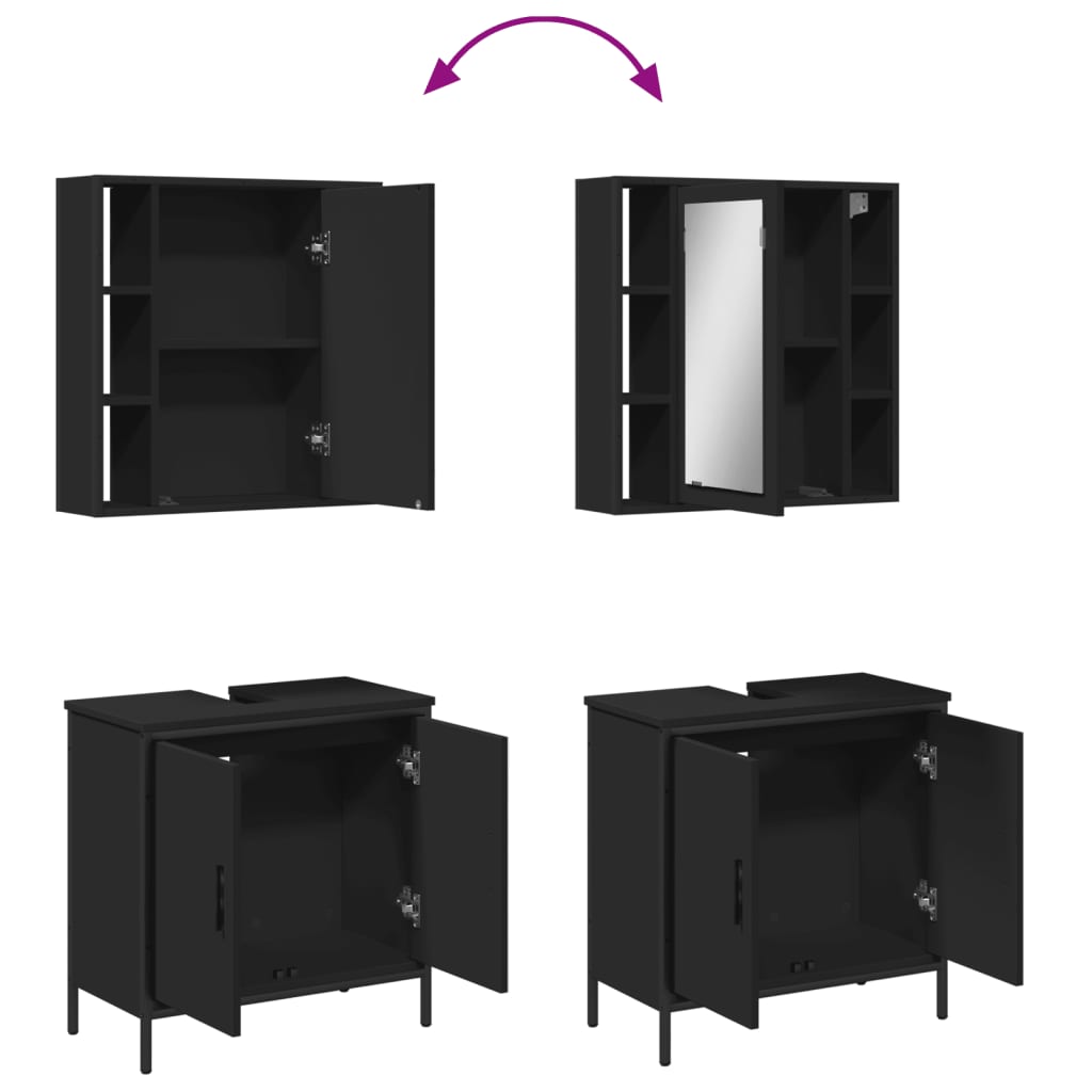 vidaXL 2 Piece Bathroom Furniture Set Black Engineered Wood-1