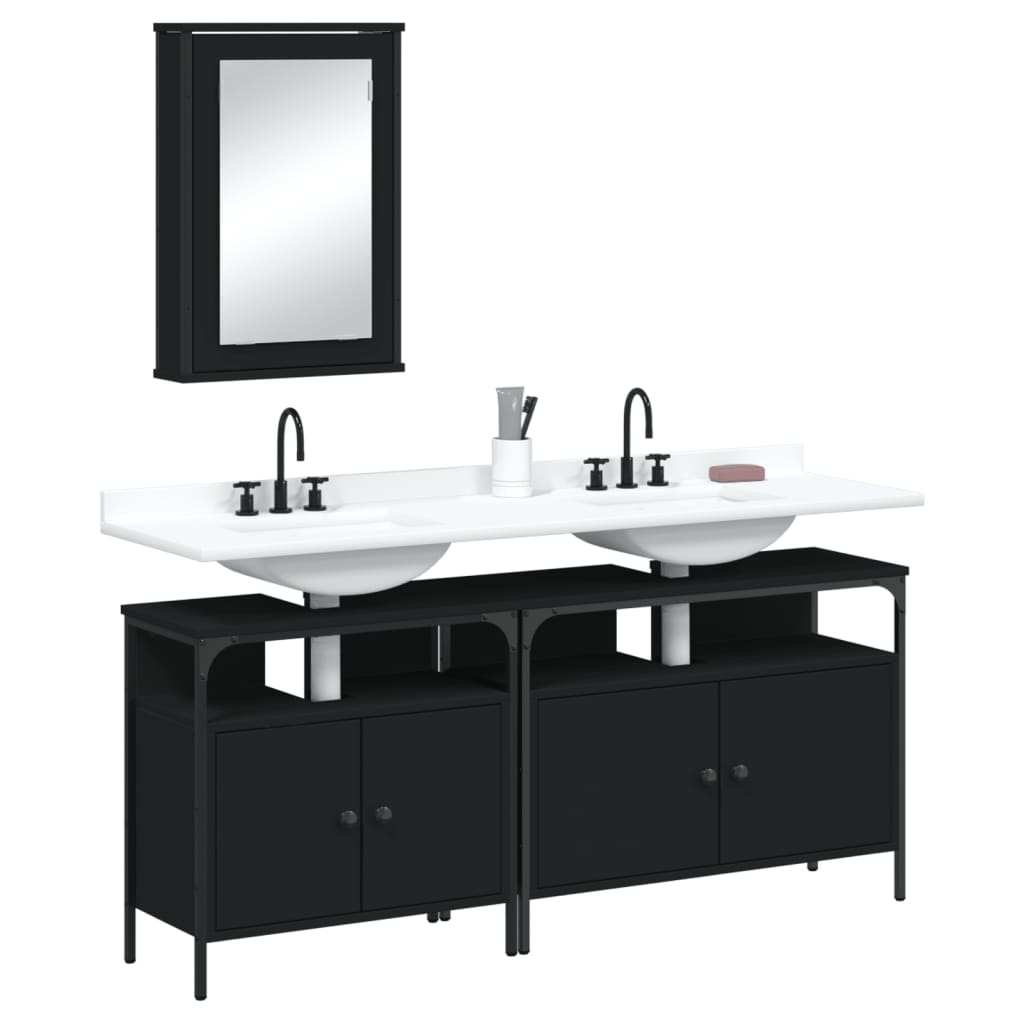 vidaXL 3 Piece Bathroom Furniture Set Black Engineered Wood-3