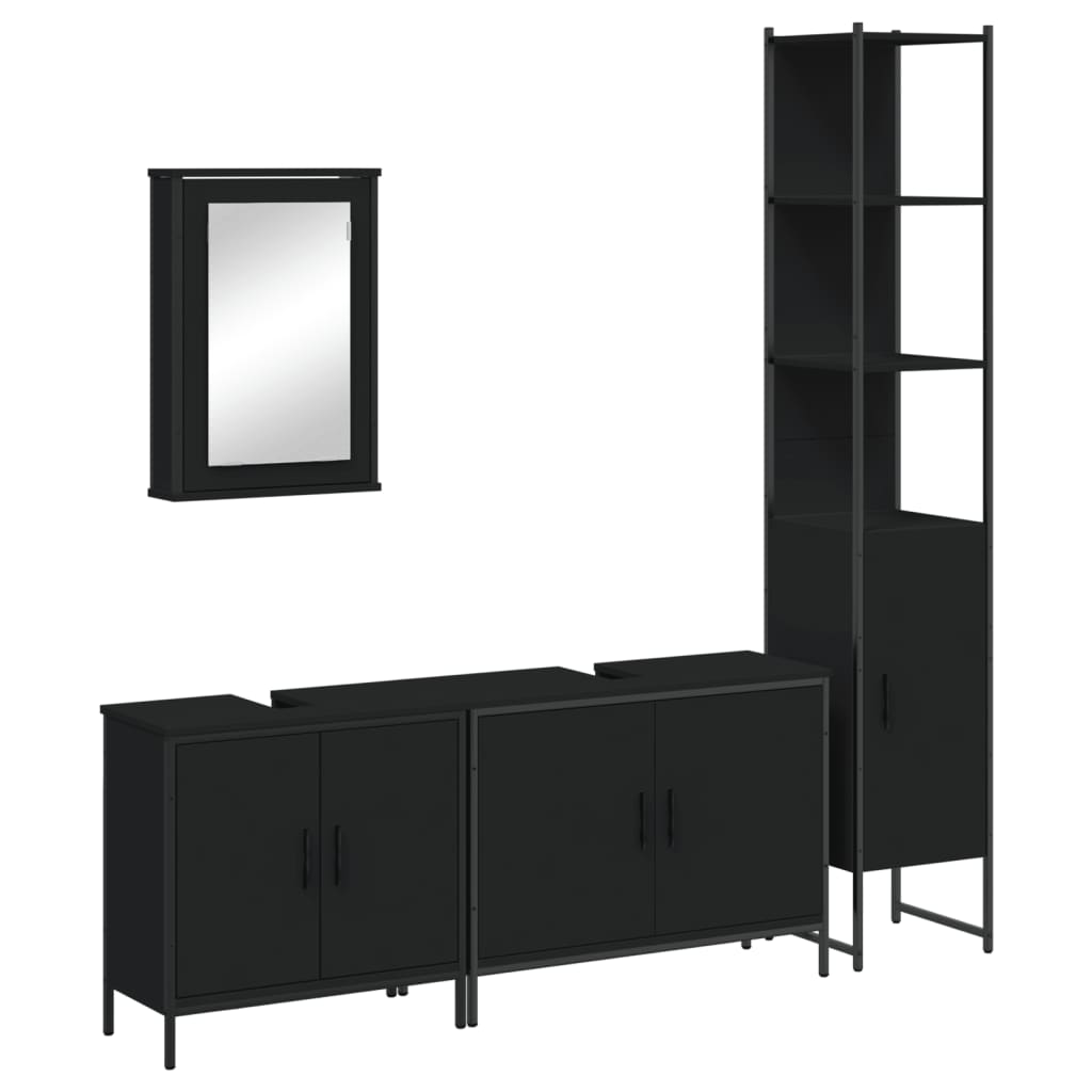 vidaXL 4 Piece Bathroom Furniture Set Black Engineered Wood-1