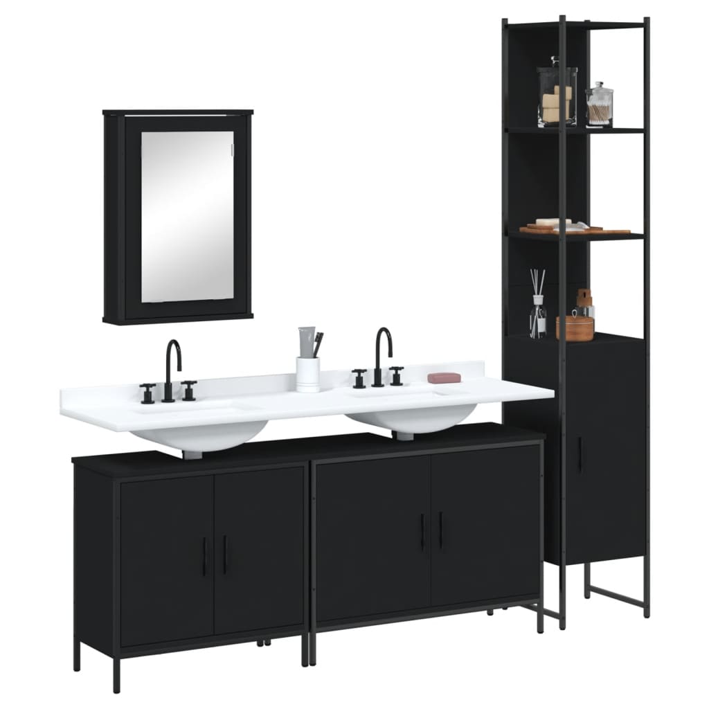 vidaXL 4 Piece Bathroom Furniture Set Black Engineered Wood-3