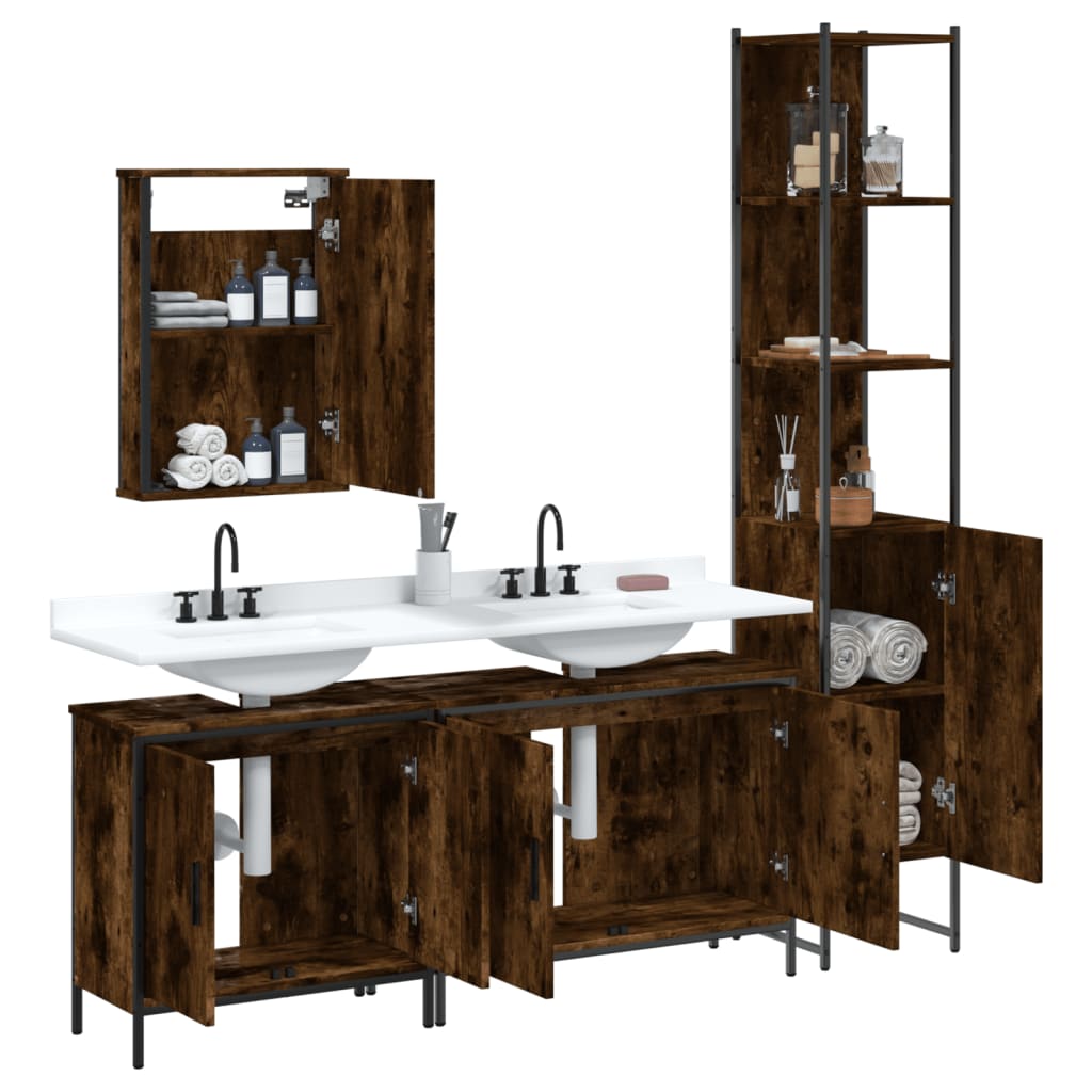 vidaXL 4 Piece Bathroom Furniture Set Black Engineered Wood-2