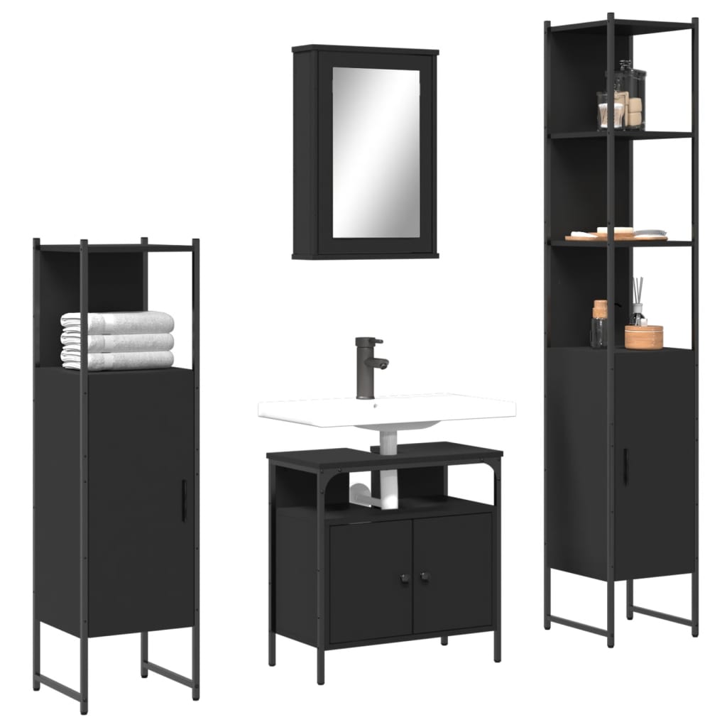 vidaXL 4 Piece Bathroom Furniture Set Black Engineered Wood-2