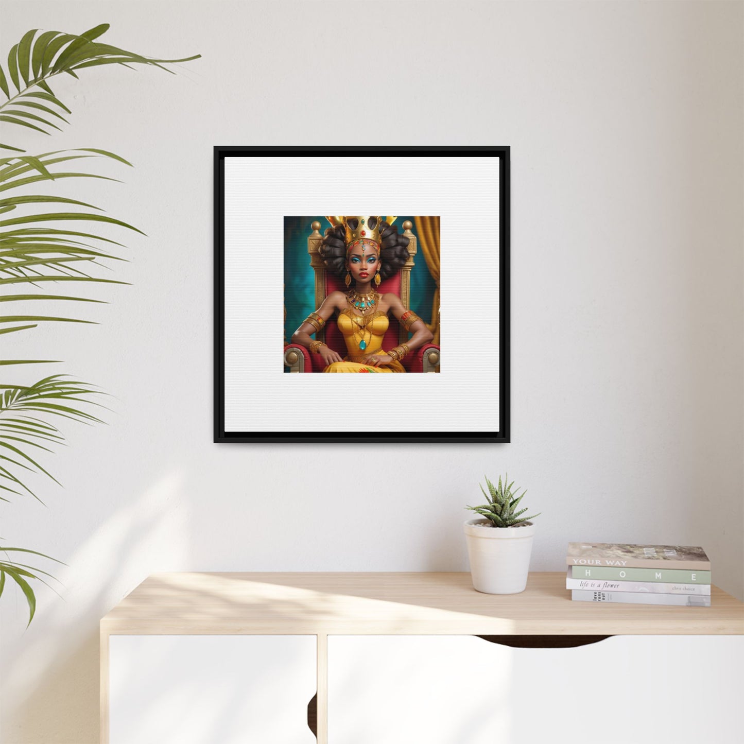 Framed Matte Canvas Art — Regal African Queen Portrait