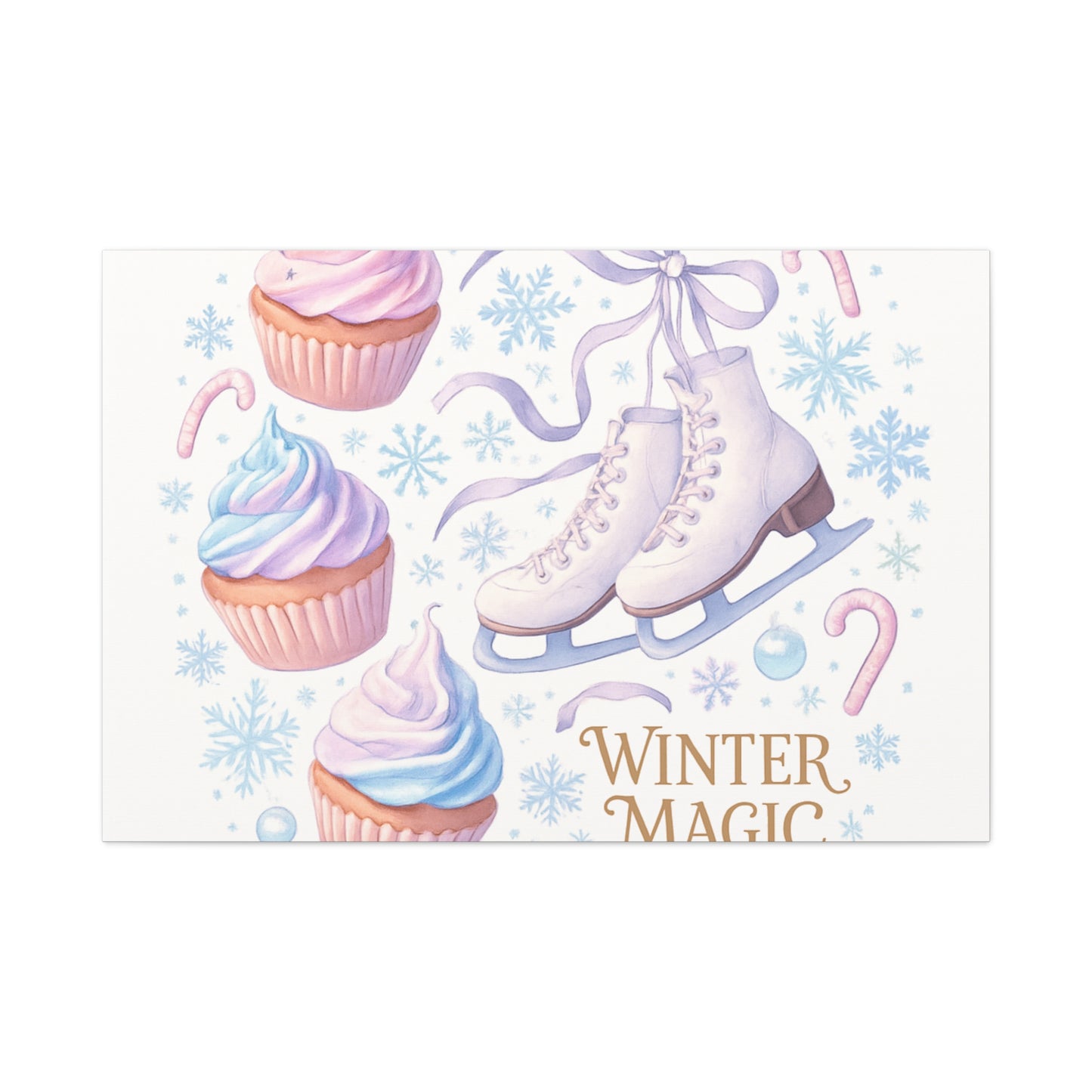 Winter Magic Party Canvas — Ice Skates & Cupcakes Matte Wall Art