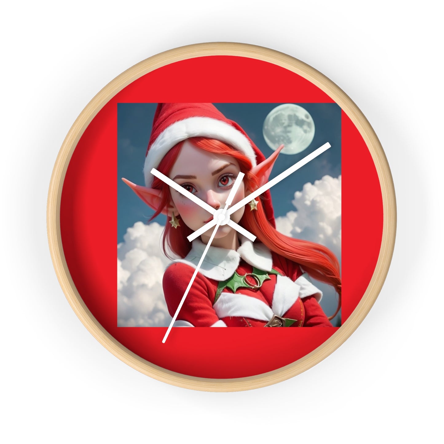 Christmas Elf Wall Clock — Cute Red-Haired Elf Holiday Decor