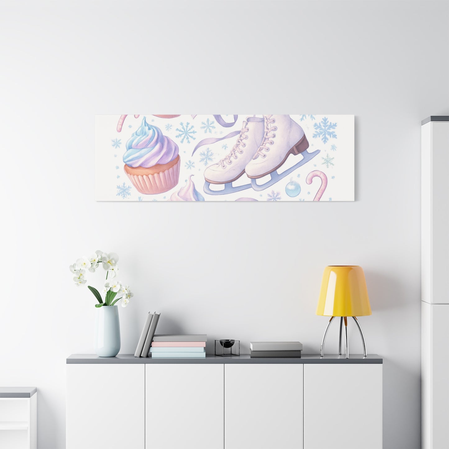 Winter Magic Party Canvas — Ice Skates & Cupcakes Matte Wall Art