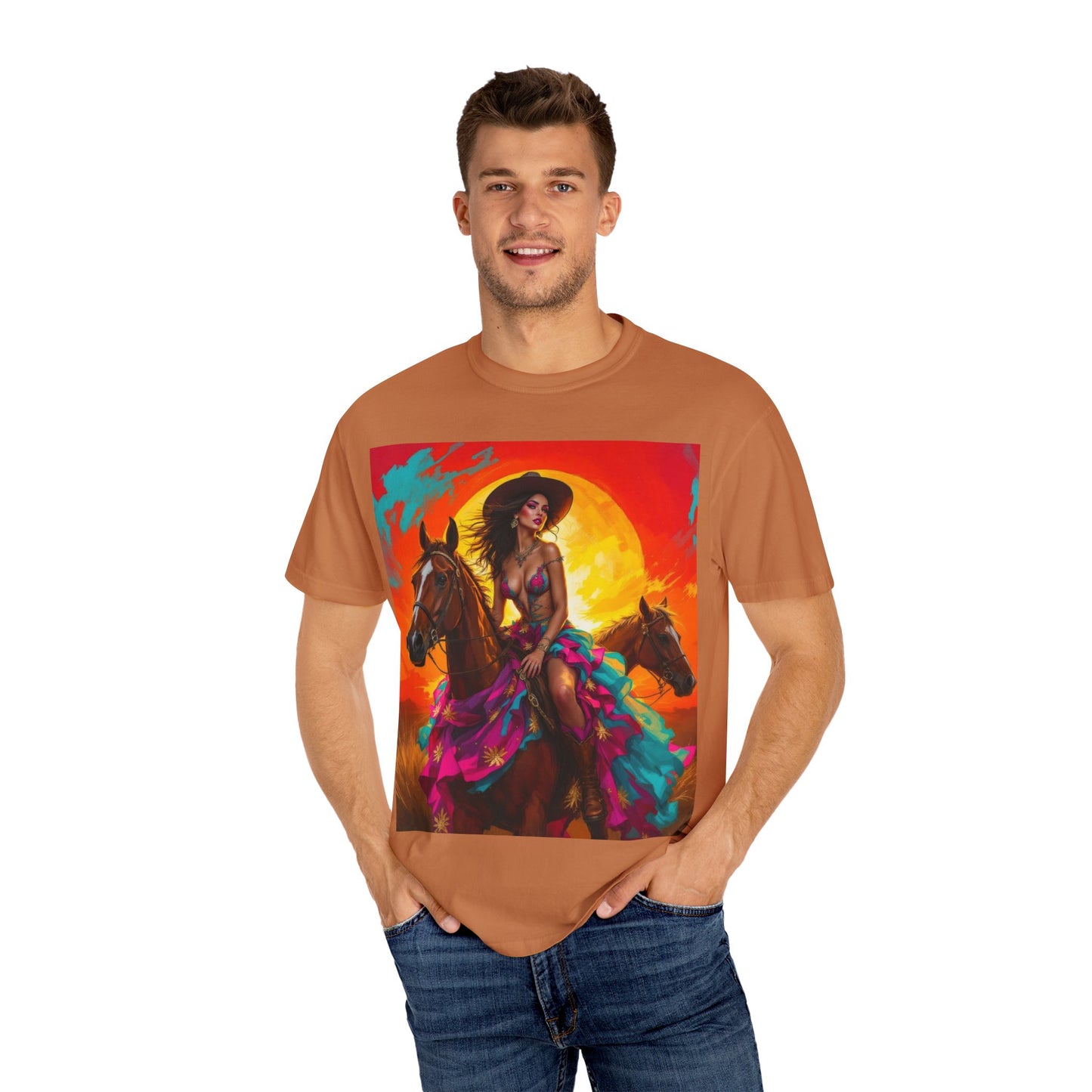 Cowgirl Sunset T-Shirt — Vibrant Western Horse Art Tee