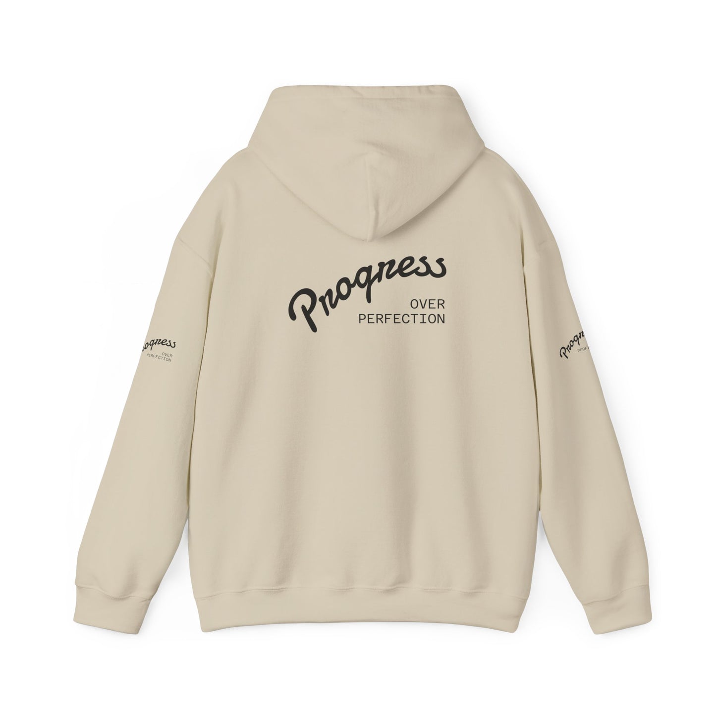 Progress Over Perfection Hoodie — Inspirational Minimalist White Pullover