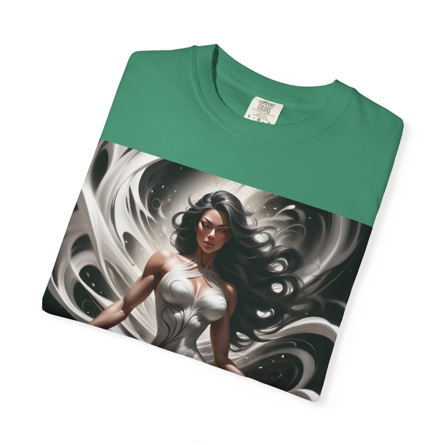 Goddess Art T-Shirt — Elegant White-Draped Fantasy Woman Print