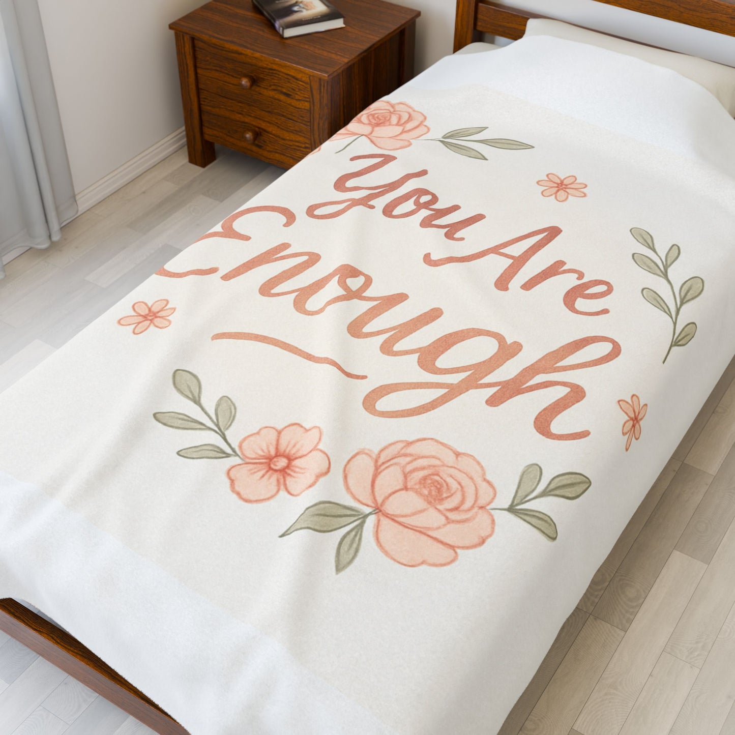 Inspirational Velveteen Plush Blanket — “You Are Enough” Floral Throw