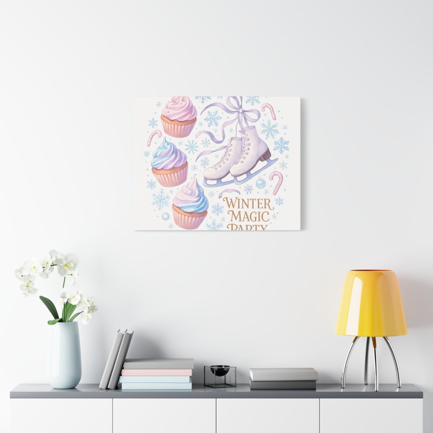 Winter Magic Party Canvas — Ice Skates & Cupcakes Matte Wall Art