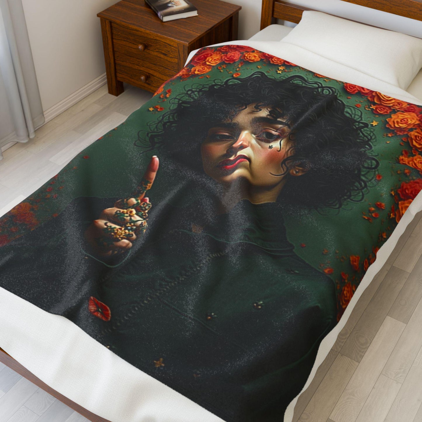 Velveteen Plush Blanket - Cozy Home Decor, Gift for Her, Floral Aesthetic, Soft Throw Blanket, Boho Style Blanket