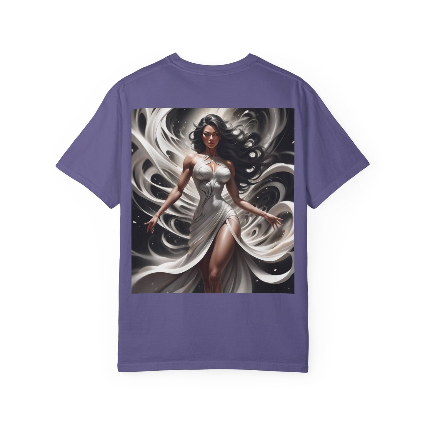 Goddess Art T-Shirt — Elegant White-Draped Fantasy Woman Print