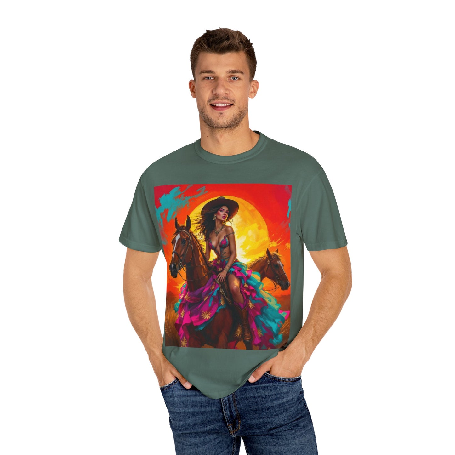 Cowgirl Sunset T-Shirt — Vibrant Western Horse Art Tee