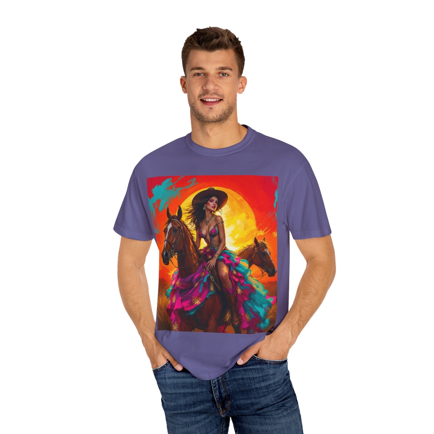 Cowgirl Sunset T-Shirt — Vibrant Western Horse Art Tee