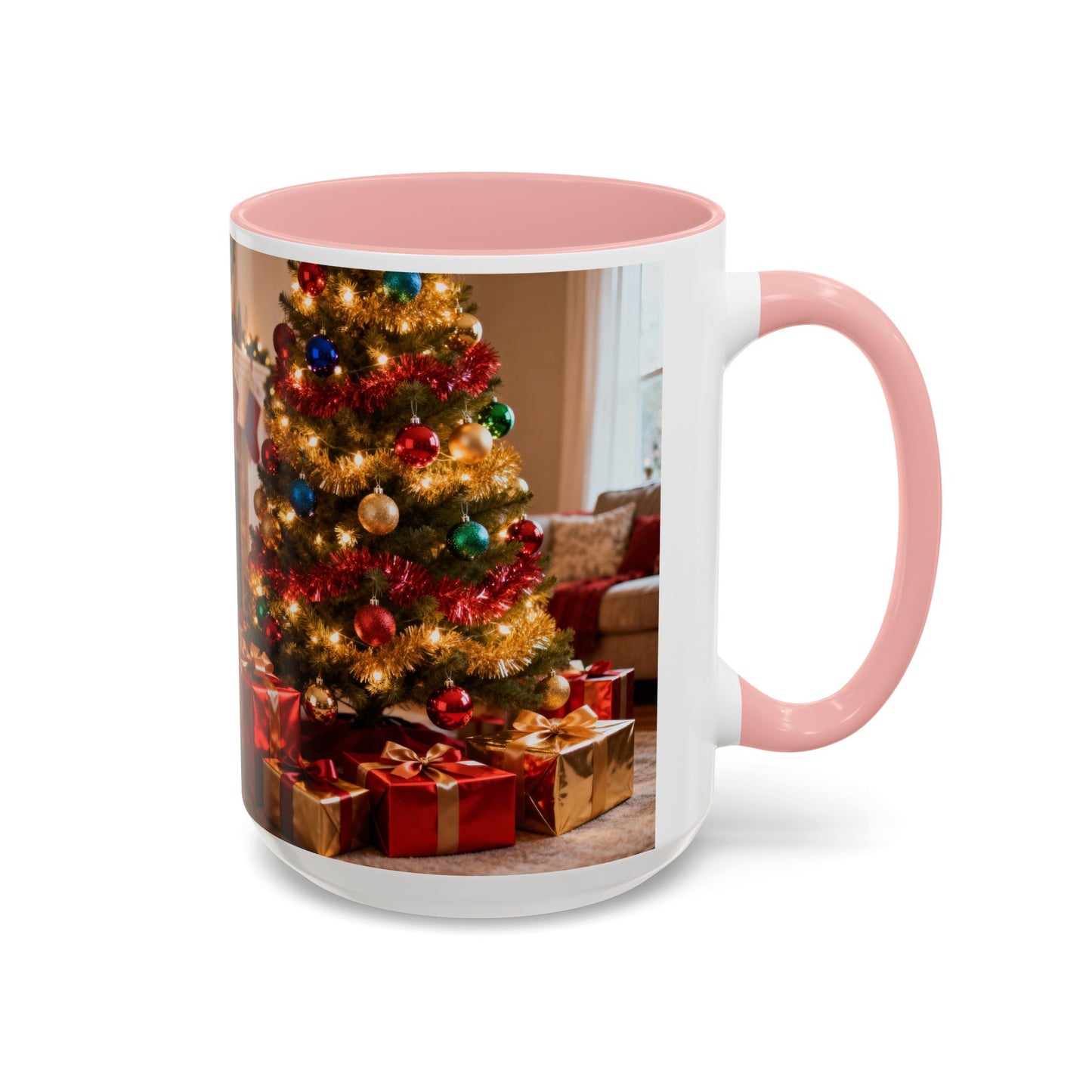 Christmas Living Room Coffee Mug – Festive Tree, Fireplace & Presents Accent Mug (11/15oz)
