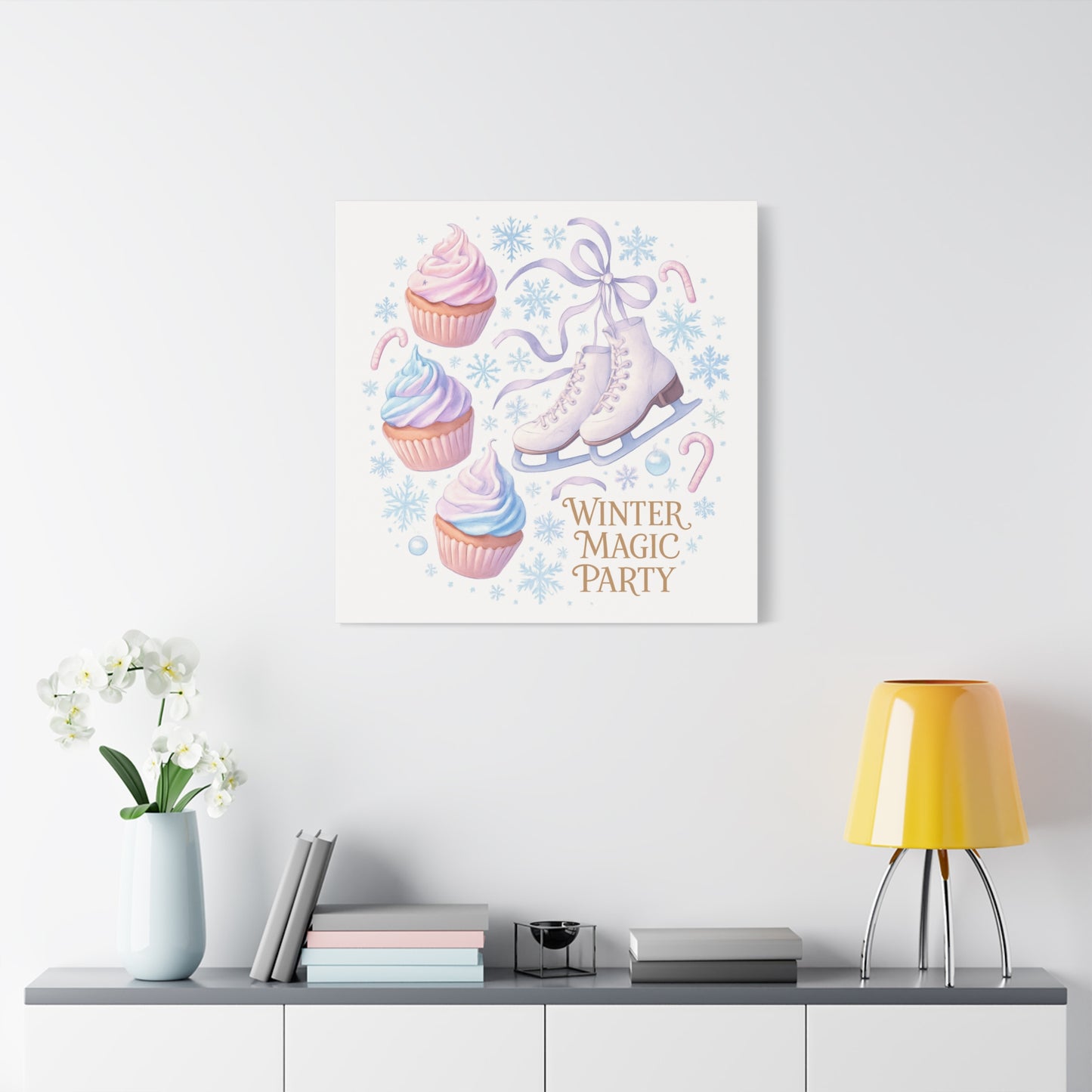 Winter Magic Party Canvas — Ice Skates & Cupcakes Matte Wall Art
