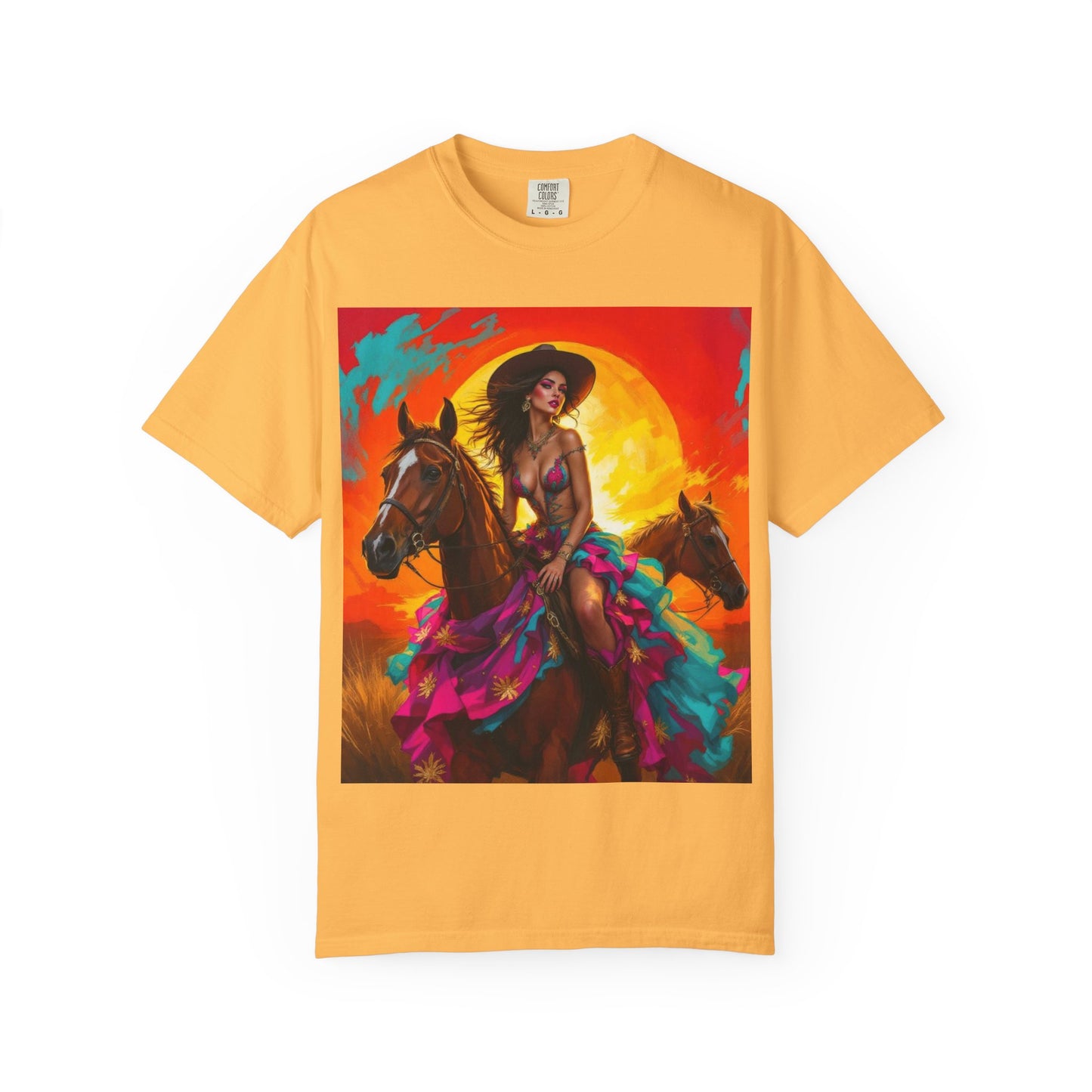 Cowgirl Sunset T-Shirt — Vibrant Western Horse Art Tee