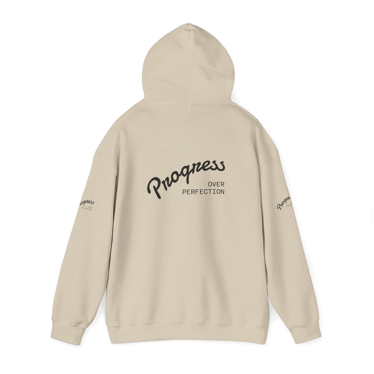 Progress Over Perfection Hoodie — Inspirational Minimalist White Pullover