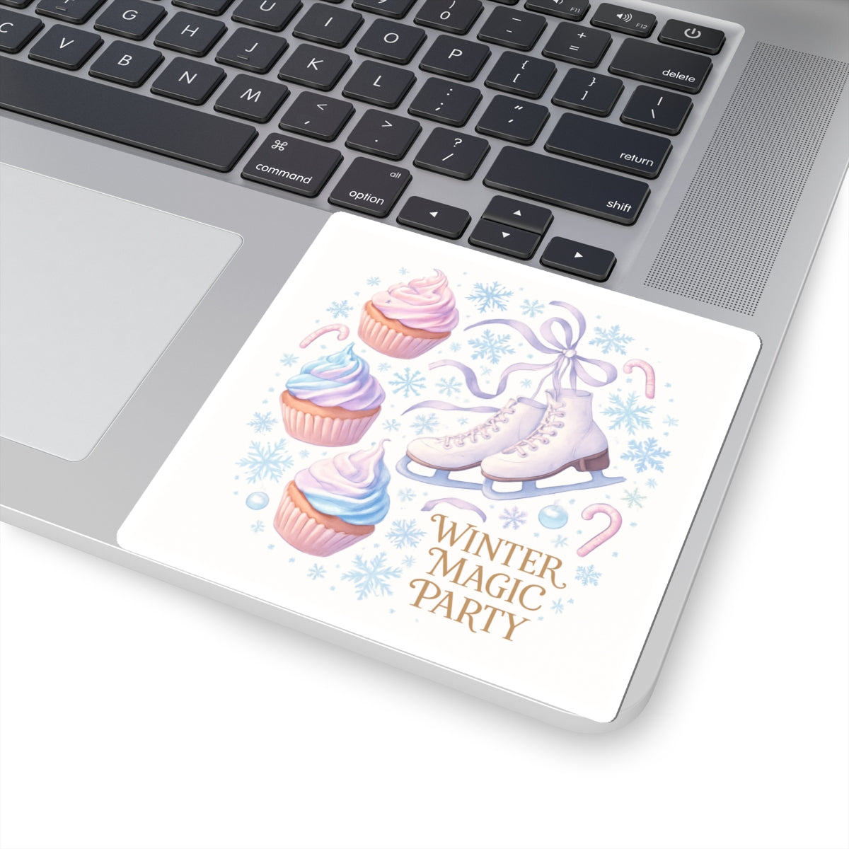 Winter Magic Party Sticker — Ice Skates & Cupcakes Cute Kiss-Cut Decal