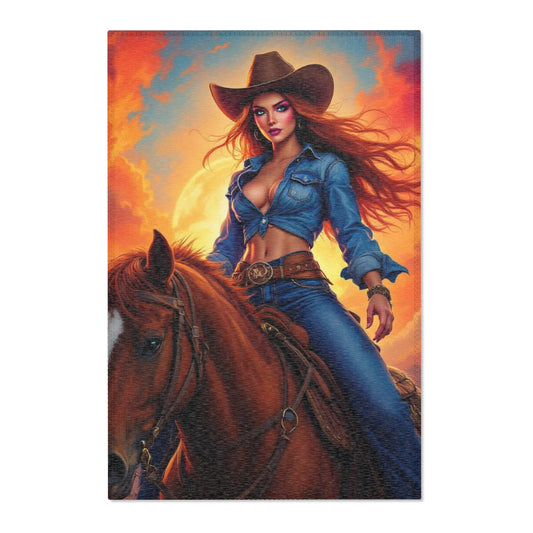 Cowgirl Sunset Area Rug — Western Horse Decor for Entryway & Living Room