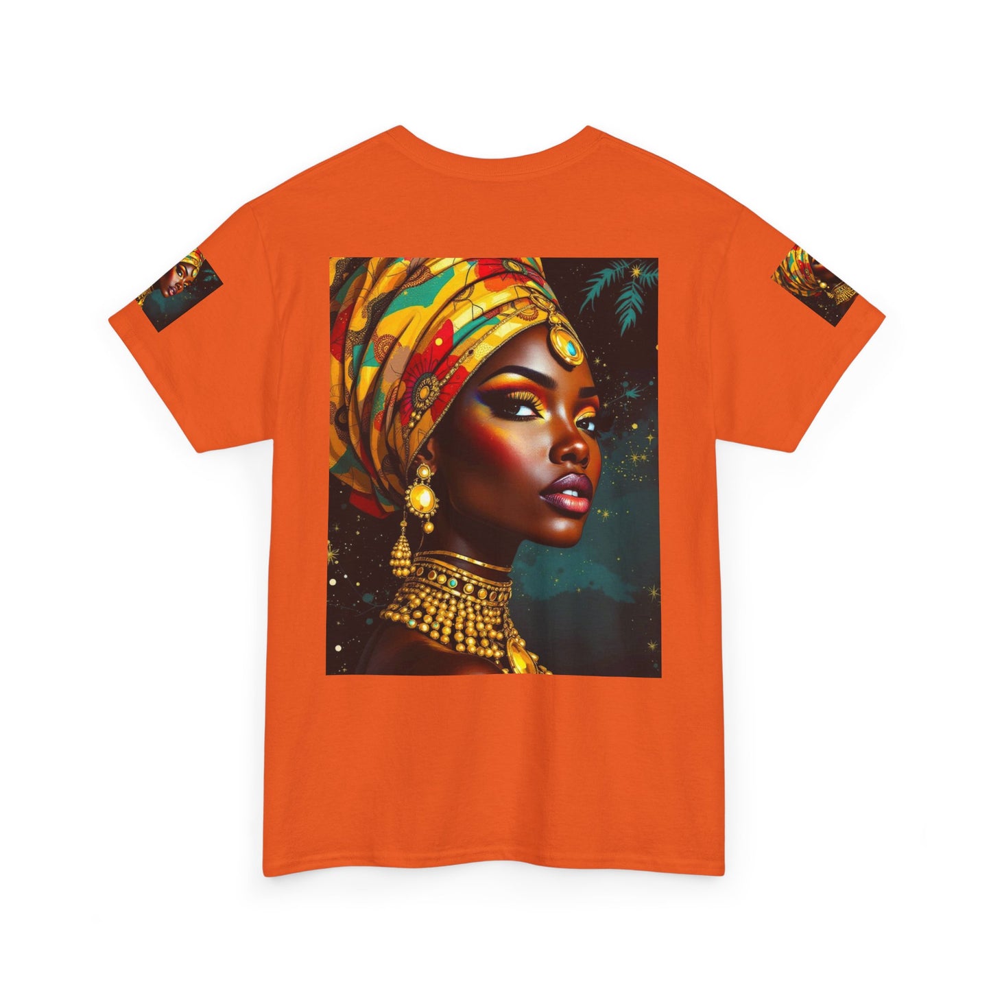 African Queen Portrait T-Shirt — Bold Headwrap & Gold Jewelry Graphic Tee