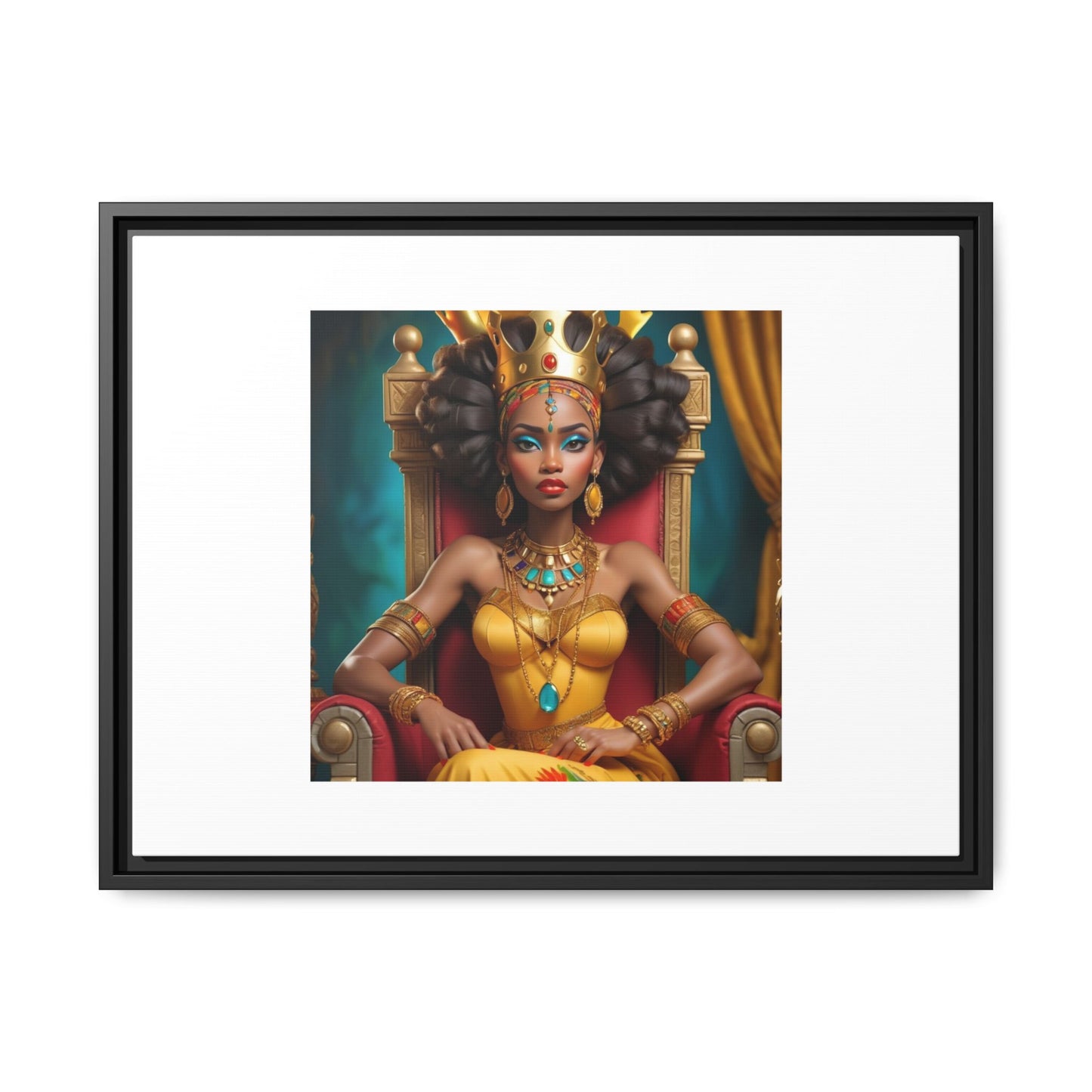 Framed Matte Canvas Art — Regal African Queen Portrait
