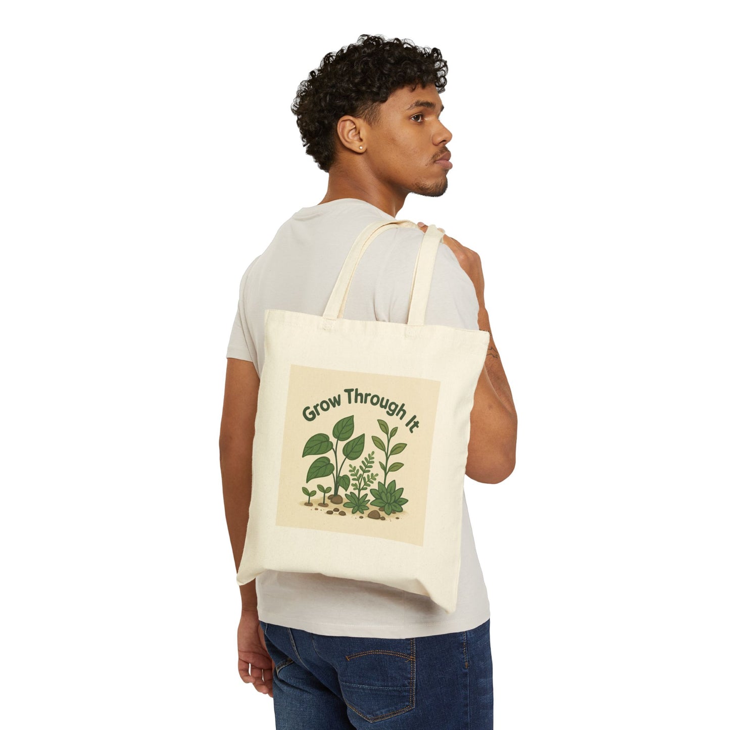 Canvas Tote Bag — "Grow Through It" Botanical Eco Shopper
