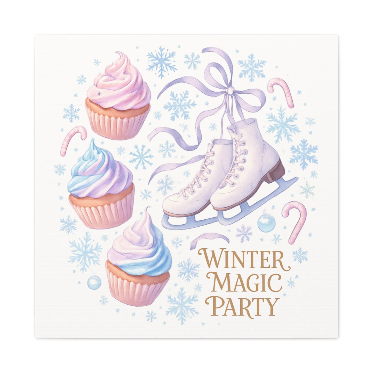 Winter Magic Party Canvas — Ice Skates & Cupcakes Matte Wall Art