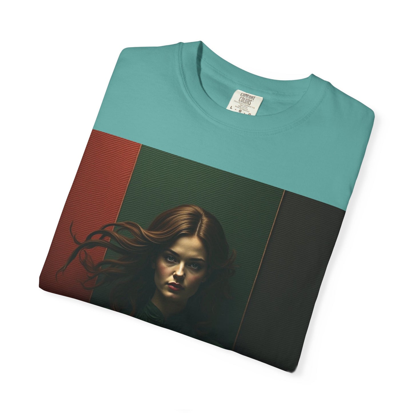 Portrait Photo Tee — Moody Green Woman Graphic T-Shirt
