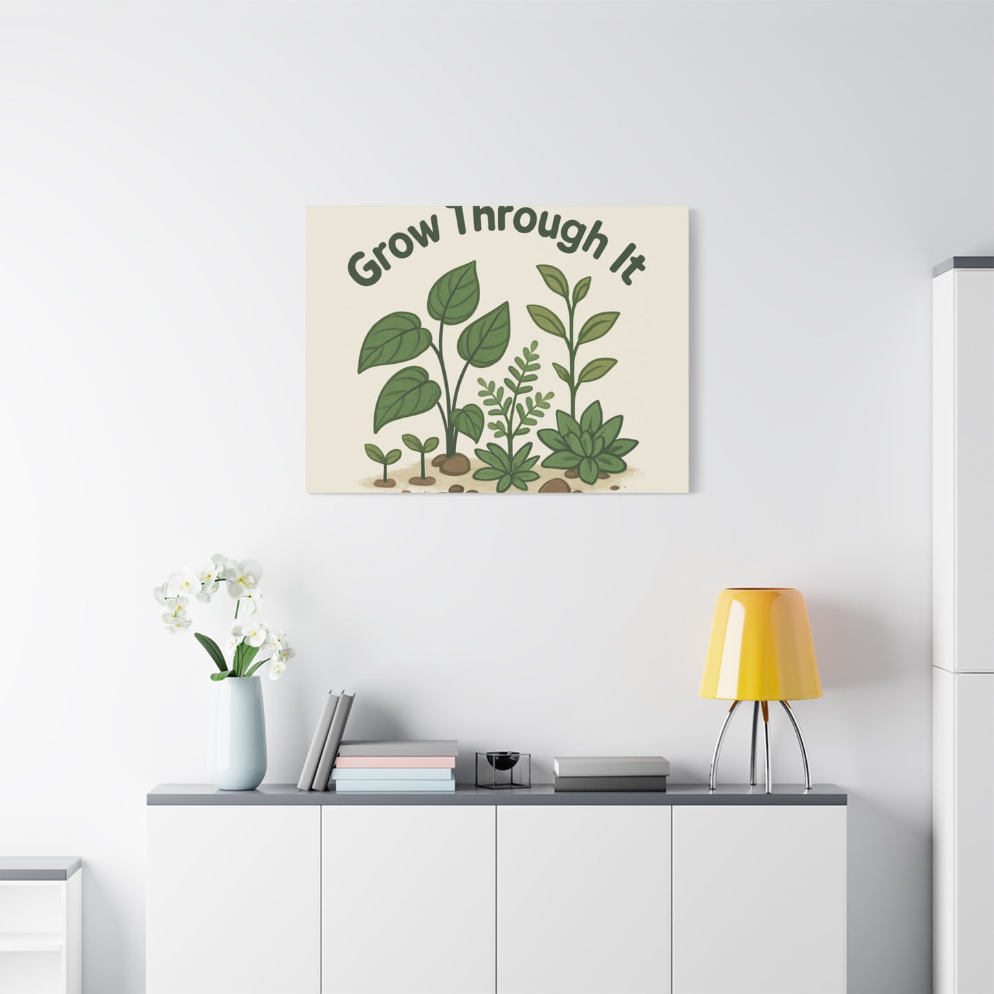 Grow Through It Canvas Wall Art — Botanical Inspirational Quote Matte Print