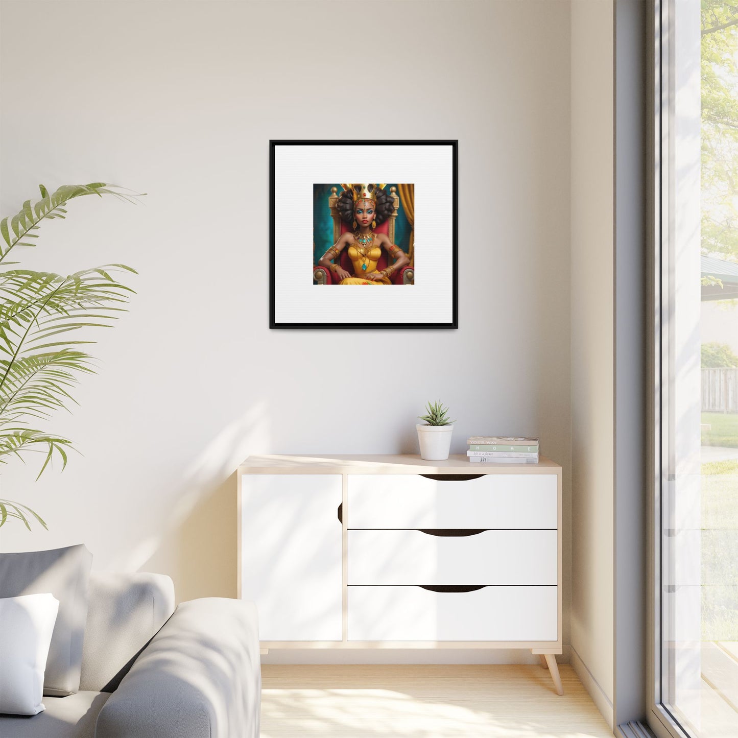 Framed Matte Canvas Art — Regal African Queen Portrait
