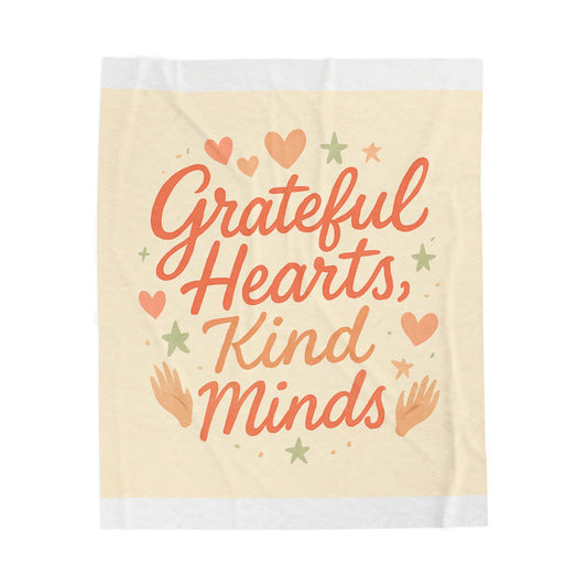 Velveteen Plush Blanket — "Grateful Hearts, Kind Minds" Cozy Inspirational Throw