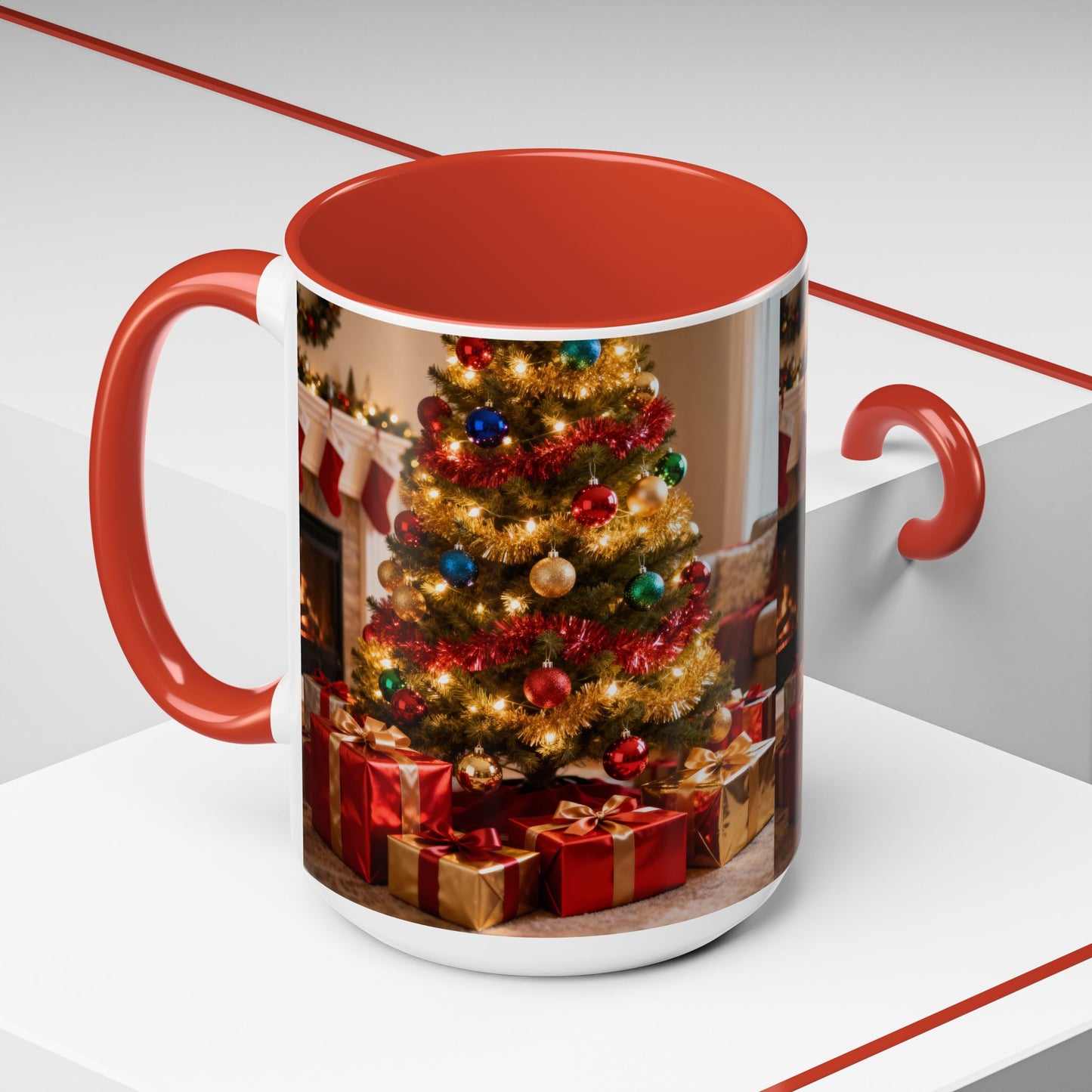 Christmas Living Room Coffee Mug – Festive Tree, Fireplace & Presents Accent Mug (11/15oz)
