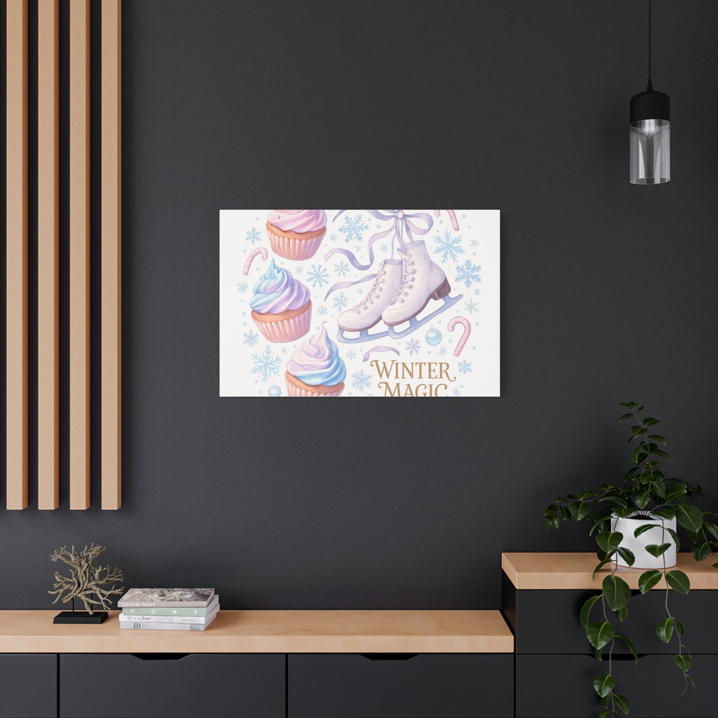Winter Magic Party Canvas — Ice Skates & Cupcakes Matte Wall Art