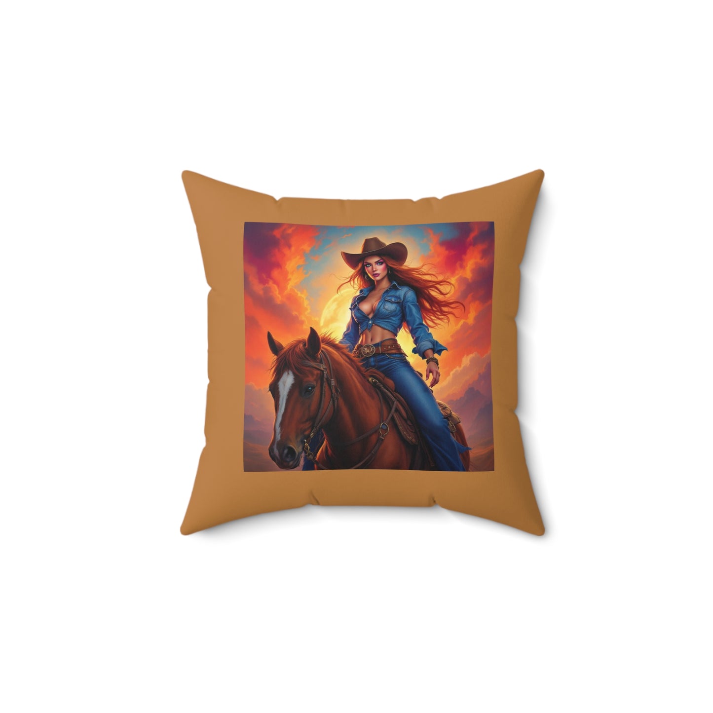 Cowgirl on Horse Decorative Throw Pillow — Western Rodeo Accent Pillow