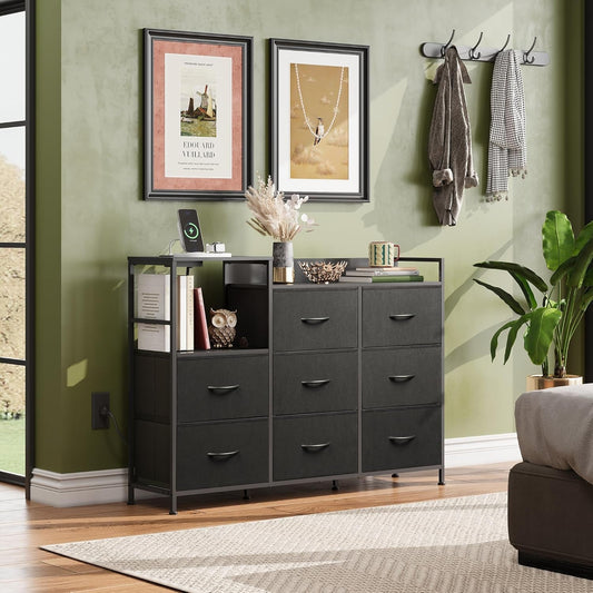 Black TV Stand With Charging Station Bedroom Furniture