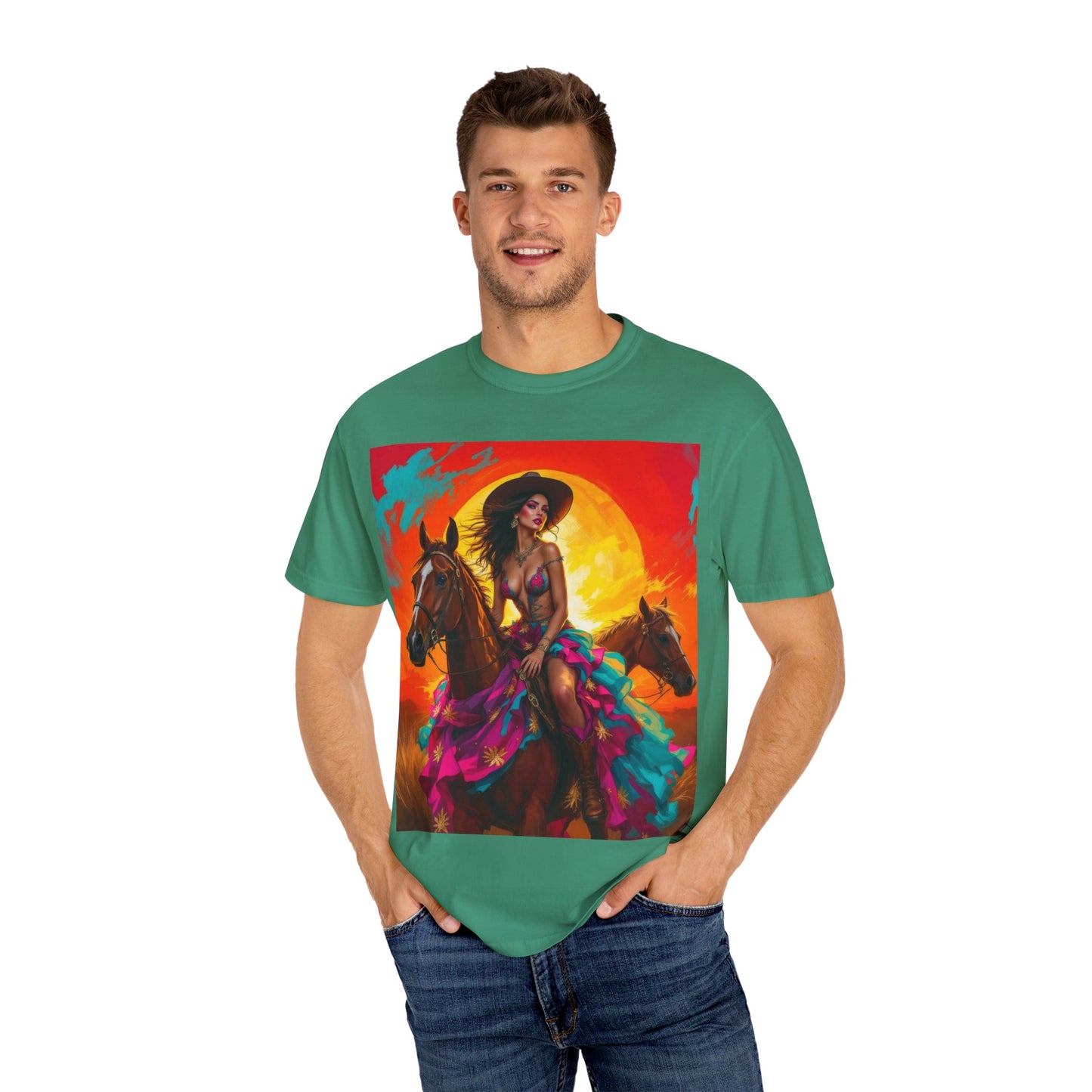 Cowgirl Sunset T-Shirt — Vibrant Western Horse Art Tee